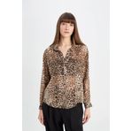 DeFacto Regular Fit Leopar Desenli Uzun Kollu Gömlek D3721AX24AU