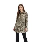 DeFacto Regular Fit Leopar Desenli Uzun Kollu Gömlek Tunik Bej S