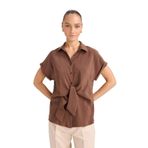 DeFacto Regular Fit Modal Kısa Kollu Gömlek, S, G2585AX25AU, Kahve-BN167, Kadın