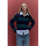 DeFacto Regular Fit Polo Yaka Çizgili Kazak, S, G8018AX26SP, Lacivert-NV131, Kadın