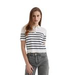 DeFacto Regular Fit Polo Yaka Çizgili Kısa Kollu Triko Tişört Ekru M
