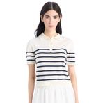 DeFacto Regular Fit Polo Yaka Çizgili Kısa Kollu Triko Tişört Ekru S