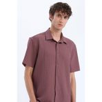DeFacto Regular Fit Polo Yaka Krinkıl Yazlık Kısa Kollu Gömlek, M, E1223AX25SM, Kahve-BN375, Erkek