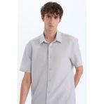 DeFacto Regular Fit Polo Yaka Krinkıl Yazlık Kısa Kollu Gömlek, S, E1223AX25SM, Gri-GR184, Erkek