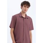DeFacto Regular Fit Polo Yaka Krinkıl Yazlık Kısa Kollu Gömlek, S, E1223AX25SM, Kahve-BN375, Erkek