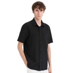 DeFacto Regular Fit Polo Yaka Krinkıl Yazlık Kısa Kollu Siyah Gömlek, L, E1223AX25SM, Siyah-BK27, Erkek