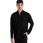DeFacto Regular Fit Polo Yaka Penye Uzun Kollu Gömlek, L, F9049AX26SP, Siyah-BK81, Erkek