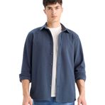 DeFacto Regular Fit Polo Yaka Penye Uzun Kollu Gömlek, XL, E9023AX25WN, Lacivert-NV86, Erkek