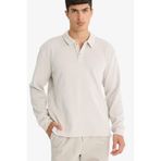 DeFacto Regular Fit Polo Yaka Sweatshirt, L, F3317AX25WN, Bej-BG766, erkek