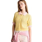 DeFacto Regular Fit Polo Yaka Triko Kazak, S, H6178AX26SM, Sarı-YL250, Kadın