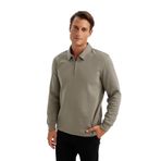 DeFacto Regular Fit Polo Yaka Yarım Fermuarlı Basic Düz Sweatshirt Gri XL