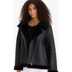 DeFacto Regular Fit Suni Kürk Astarlı Fermuarlı Suni Deri Ceket Mont F1822AX25WN - Black - Dropsuz - XS