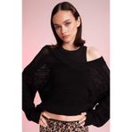 DeFacto Regular Fit V Yaka Kroşe Triko Kazak, XS, D4633AX24AU, Siyah-BK27, Kadın