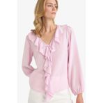 Defacto Regular Fit V Yaka Volanlı Pamuklu Uzun Kollu Bluz F9336ax25aupn96 Pembe