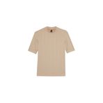 DeFacto Regular Fit Yarım Balıkçı Yaka Fitilli Kaşkorse Kısa Kollu Tişört, 2XL, B1177AX25AU, Bej-BG115, Kadın