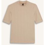 DeFacto Regular Fit Yarım Balıkçı Yaka Fitilli Kaşkorse Kısa Kollu Tişört B1177AX25AU - Bej-BG115 - XL
