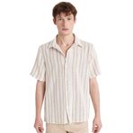 DeFacto Regular Fit Yazlık Çizgili Kısa Kollu Gömlek, S, D2058AX24HS, Bej-BG732, Erkek