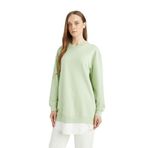 DeFacto Regular Tunik Yeşil Fit Bisiklet Yaka Etek Ucu Detaylı Basic Düz Kadın Sweatshirt