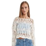 DeFacto Relax Fit Açık Omuz Kroşe Kazak, L, C2585AXER103mc, ekru, Kadın
