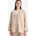 DeFacto Relax Fit Basic Düz Düğmeli Keten Görünümlü Uzun Kollu Tesettür Hırka Tunik E5351AX25SP - Bej-BG773