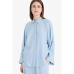 Defacto Relax Fit Basic Düz Keten Karışımlı Uzun Kollu Tesettür Gömlek Tunik D9702ax25smbe196 Mavi