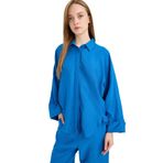 DeFacto Relax Fit Basic Keten Karışımlı Tesettür Gömlek Tunik, S, D9702AX25SM, Mavi-BE196, Kadın