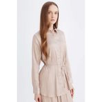 DeFacto Relax Fit Basıc Saten Beli Bağcıklı Gömlek Tunik, S, D7202AX24WN, Bej-BG705, Kadın