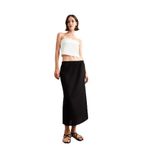 DeFacto Relax Fit Beli Lastikli Dokuma Midi Etek, 38, G0437AX25SM, Siyah-BK81, Kadın
