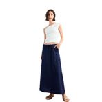 DeFacto Relax Fit Beli Lastikli Krinkıl Kumaş Midi Etek Lacivert, 36, G1093AX25SM, Lacivert-NV135, Kadın