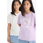 DeFacto Relax Fit Bisiklet Yaka Anime Baskılı 2'li Kısa Kollu Tişört Kız Çocuk, 8-9 Yaş, D9434A825SM, Mor-PR143, Kız çocuk