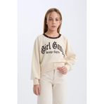 Defacto Relax Fit Bisiklet Yaka Baskılı İçi Yumuşak Tüylü Sweatshirt Kız Çocuk, 13-14 Yaş, D7042A824WN, Bej-BG734, kız-çocuk, 13/14 Yaş (164cm)