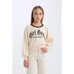 Defacto Relax Fit Bisiklet Yaka Baskılı İçi Yumuşak Tüylü Sweatshirt Kız Çocuk, 8-9 Yaş, D7042A824WN, Bej-BG734, kız-çocuk, 8/9 Yaş (134cm)