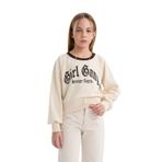 Defacto Relax Fit Bisiklet Yaka Baskılı İçi Yumuşak Tüylü Sweatshirt Kız Çocuk, 9-10 Yaş, D7042A824WN, Bej-BG734, kız-çocuk, 9/10 Yaş (140cm)