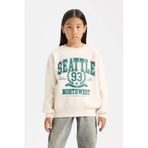 Defacto Relax Fit Bisiklet Yaka Baskılı Sweatshirt Kız Çocuk, 5-6 Yaş, D7057A824WN, Ekru-ER99, kız-çocuk, 5/6 Yaş (116cm)
