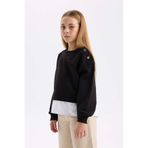 DeFacto Relax Fit Bisiklet Yaka Etek Ucu Detaylı Sweatshirt Kız Çocuk, 8-9 Yaş, D0703A824AU, Siyah-BK81, kız-çocuk