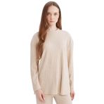 DeFacto Relax Fit Bisiklet Yaka İçi Yumuşak Tüylü Fitilli Kaşkorse Yırtmaçlı Uzun Kollu Tunik, S, D7436AX24WN, Bej-BG775, Kadın