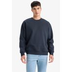 DeFacto Relax Fit Bisiklet Yaka Kalın İçi Yumuşak Tüylü Basic Düz Sweatshirt, S, T5139AZ25AU, Lacivert, erkek