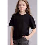 DeFacto Relax Fit Bisiklet Yaka Kısa Kollu Tişört Kız Çocuk, 7/8 Yaş (128cm), D9099A826SM, Siyah, Kız çocuk