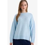 DeFacto Relax Fit Bisiklet Yaka Triko Kazak, 2XL, G4197AX25WN, Mavi-BE216, Kadın