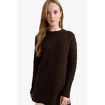 DeFacto Relax Fit Bisiklet Yaka Triko Kazak Tunik Kahve, XL, F4530AX25WN, Kahve-BN341, Kadın