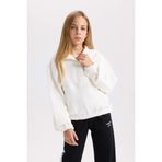 DeFacto Relax Fit Çıtçıtlı Dik Yaka Basic Düz Sweatshirt Kız Çocuk, 5-6 Yaş, D4685A824WN, Ekru-ER99, kız-çocuk