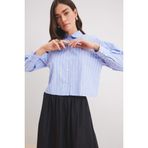 DeFacto Relax Fit Çizgili Poplin Uzun Kollu Gömlek Tesettür Tunik, 2XL, E1261AX25SP, Lacivert-NV248, Kadın