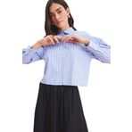 DeFacto Relax Fit Çizgili Poplin Uzun Kollu Gömlek Tunik Lacivert L