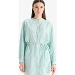 DeFacto Relax Fit Çizgili Uzun Kollu Bağcıklı Tesettür Gömlek Tunik E5360AX25SP - Yeşil-GN1230