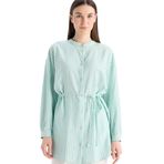 DeFacto Relax Fit Çizgili Uzun Kollu Bağcıklı Tesettür Gömlek Tunik, Yeşil, S