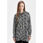 DeFacto Relax Fit Gömlek Yaka Desenli Uzun Kollu Gömlek Tunik, S, D4151AX24AU, Siyah-BK81, Kadın