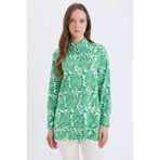 DeFacto Relax Fit Gömlek Yaka Desenli Viskon Uzun Kollu Tesettür Tunik, S, D7348AX25SP, Ekru-ER115, Kadın