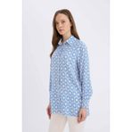 DeFacto Relax Fit Gömlek Yaka Desenli Viskon Uzun Kollu Tesettür Tunik, S, D7348AX25SP, Ekru-ER115, Kadın