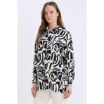 DeFacto Relax Fit Gömlek Yaka Desenli Viskon Uzun Kollu Tunik D7348AX25SP - Siyah-BK81