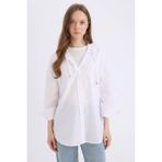 DeFacto Relax Fit Kapüşonlu Basic Poplin Beyaz Tesettür Gömlek Tunik E1262AX25SP - Beyaz-WT36 - L - XL